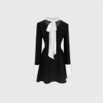 리본 원피스 여성 나비 넥 검은 가을 골드 슬리밍 치마 : 쁘띠아이