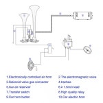 슈퍼 시끄러운 자동차 전기 에어혼 기차 경적 키트, 트럭 SUV 보트 트랙터 RV ORV용, 12V 185db 4 트럼펫 : 에센셜코너