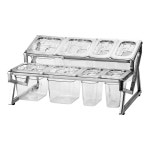 업소용 스텐 반찬통 진열 거치대 바트 사각 보관용기 밧트 식당 용기 받드 (6수납칸) 더블 오블리크-플립-02 : 글로벌쿵치따치