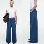 COS 코스 풀 와이드 레그 풀 렝스 진 청바지 다크 블루 진청 : 밋 해이븐