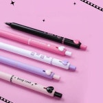 블랙 핑크 프레스 젤 펜 비즈니스 서명 펜, 달콤한 사랑 단추, 0.5mm 볼포인트 블랙 컬러 잉크, 쓰기 학교, 상자당 5 개 : 더리빙마스터