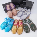 여성용 니트 할로우 아웃 젤리 샌들, 캐주얼 비치 슈즈, 플랫 힐 버클 디자인, 에바 어퍼 소재, 여름, 2023 신상 : 더블루락