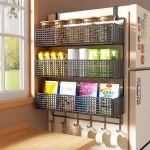 냉장고 측면 보관함 주방 용품 다층 후크 보관함 플라스틱 랩 조미료 병 펀치없는 배치 유물 후크가 있는 흰색 3단 대형 : 인터스카이