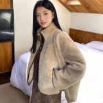 핫뷰핫 하이넥 소프트 양털 뽀글이 플리스 후리스 세미크롭 자켓 : 초록옷걸이