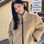 핫뷰핫 하이넥 소프트 양털 뽀글이 플리스 후리스 세미크롭 자켓 : 초록옷걸이