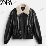 ZARA 자라 에코 레더 브라이트 무스탕 점퍼 블랙 : 유로핏