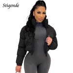 Stigende 여성용 코튼 패딩 코트, 패치워크 퍼퍼 파카 아웃웨어, 단색 겨울 따뜻한 지퍼 크롭탑 재킷, Chaqueta Mujer : 더브라이트홈
