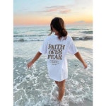 Faith Over Fear 편지 인쇄 여성용 코튼 티셔츠, 통기성 의류, 여름 스트리트 캐주얼 오버사이즈 : 더브라이트홈