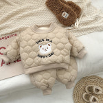 아기깔깔이 겨울 돌 두돌 아기 유아 따뜻한 캠핑룩 물결 누빔 기모 상하복 세트 : 노랑곰