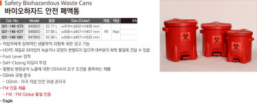 945BIO 바이오하자드 안전 폐액통 37.85L Eagle Safety Biohazardous Waste Cans : 세진과학