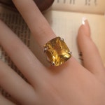 볼드한 쿠션컷 시트린 심플 포인트 원석반지 실버925 천연석 : 뮤트주얼리