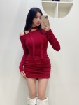 원피스 / 기모 언발 숄더 셔링 미니원피스 / 초커세트 : 나오룸