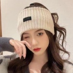 겨울 니트 헤어밴드 골지 와이드 무지 남자 여자 따뜻한 머리띠 아이보리 : 편백세상