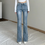 겨울 핫 허리 밴딩 고무줄 기모 부츠컷 데님 롱 팬츠 나팔 청 바지 : 심플이즈베스트