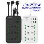 익스텐션 케이블이 있는 범용 멀티 소켓 콘센트 USB 2500W KR EU US UK AU 플러그 전기 과부하 보호 13A A07BLACK AUPLUG : 직구클로젯2