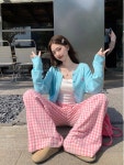 패션 뉴웨어 네이비 루즈핏 팬츠 여성용 패턴 방한용 편안한 여름 톱과 컬러 세트 바디매치 : NUU1