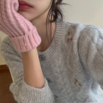 피오니 여자니트 플라워 자수 꽈배기 케이블 니트 가디건 : 모어룸 주식회사