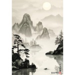 동양화 산수화 수묵화 산 구름 운무 신선 중국 일본 한국 강산무진 민화 파르텔 민속벽지 시트지 롤스크린 : 으뜸데코