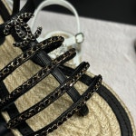 [국내백화점] 샤넬 마크다운 샌들 CC로고 가죽 체인 스트랩 블랙 화이트 39 G4505 : latienne