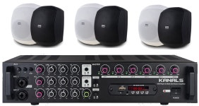 중형음향설치C패키지 (100W 6CH 파워드믹서앰프+50W 스피커 6ea) 30~50평형 사무실/카페/회의실/매장/블루투스/USB/방수스피커... 