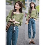 여성 신상 스퀘어넥 니트 스웨터 데일리룩 봄가을 긴팔 니트티 ACC0117Re3 : 유한회사 위수노무역