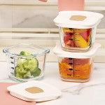 퍼기 이유식 유리 용기 냉장고 밀폐 보관용기 1SET(3개) 토스트브라운 : 키즈마일