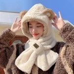 귀여운 핑크 머플러 곰돌이 모자 목도리 아이보리 머플러 : 뭉랏 남성여성여름겨울추천템
