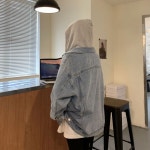 여성 캐주얼 스티칭 후드 데님자켓 대칭포켓 데님 프리 : 김집4