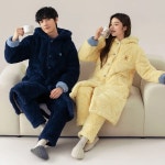 기모, 가을, 로브, 3 남녀공용 산호 두꺼운 패딩 층 , 후드, : 프로파일363