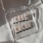 블랙 핑크 프렌치 와이어 리본 수제네일팁 : MORIHATZ 모리하츠