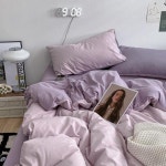 크림 퍼플 침구 세트, 단색 극세사 이불 커버 더블 풀 사이즈, 성인용 부드러운 침대 시트 베개 충전 불필요 : 더비타코어