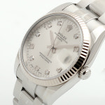 롤렉스 오이스터퍼페츄얼 데이트 115234G 스틸 34 미듐 여자 공용 시계 다이아 2018년 보증서 : 로지워치