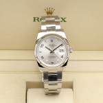 롤렉스 오이스터퍼페츄얼 데이트 115234G 스틸 34 미듐 여자 공용 시계 다이아 2018년 보증서 : 로지워치