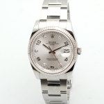 롤렉스 오이스터퍼페츄얼 데이트 115234G 스틸 34 미듐 여자 공용 시계 다이아 2018년 보증서 : 로지워치