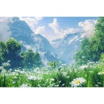 자연 향기 숲 꽃 나무 하늘 구름 들판 산 초록 그림 풍경 배경 파르텔 벽지 시트지 롤스크린 : 으뜸데코