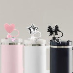 가능한 캡 1 빛나는 컵 별 토퍼 커버 액세서리 빨대 재사용 실리콘 하트 반짝이는 Stanely 세트 black : sachilcp