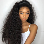 긴머리가발 250 13X4 360 뽑은 정면 스트랩 곱슬 없는 13X6 인모 레이스 미리 INVISI 4X4 Glueless Wig 180% 18 인치 : 차밍백화점
