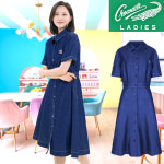 크로커다일레이디 원피스 카라 원피스 여성스러운 A라인 반팔 데님 청원피스 : 아이오디