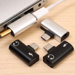 PD 60W 2in1 C 및 3.5mm 암 USB 남성 어댑터 충전기 Iphone 15 용 Aux 오디오 잭 분배기 S21 Google Converter Black : 해피글로