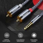 RCA Aux 오디오 케이블 Essager 3.5mm 잭 2 Y 커넥터 어댑터 분배기 TV PC 용 파워 앰프 스테레오 스피커 Grey 0.5M : YB리스토어