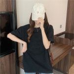 오목 볼록 문자 인쇄 여름 느슨한 반팔 티셔츠 여학생 최고 여성 바닥 셔츠 여성 입체 글자 라운드넥 반팔 티셔츠 URK-326 : GomBi