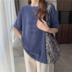 오목 볼록 문자 인쇄 여름 느슨한 반팔 티셔츠 여학생 최고 여성 바닥 셔츠 여성 입체 글자 라운드넥 반팔 티셔츠 URK-326 : GomBi