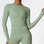 여성 크롭탑 운동복 운동 건조 요가 달리기 요가복 스포츠 소매 라운드넥 : 엘케이디