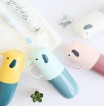 4개 유치원 학교 사무실 점심시간 양치 코끼리 칫솔 치약 보관통 화이트+엘로우+핑크+블루 : 아미고21
