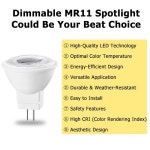 미니 MR11 GU4 3W 스포트라이트, 110V 220V 12V 24V LED 조명, 2700-6000K 디밍 화이트 전구, 침실 거실용, 로트당 2 개 : 오션글로벌25