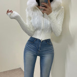 VANANA2 [데일리Pick] 퐁실퐁실 풍성한 퍼 후드 꽈배기 니트 투웨이 집업 가디건 : 라티 Rati