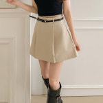 핀턱 주름 미니스커트 A라인 하이웨스트 짧은 봄 여름 면 치마 화이트 블랙 베이지 : N.Dress