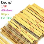 탄소 필름 저항기 키트 5 모듬 세트 43 값 x 20개 1R  1M OHM 025W 팩 1/4W 860개/로트 : 바른플러스