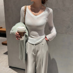 포에트 브이넥 TEE 기본 베이직 무지 기본티 v넥 깔끔한 세미크롭 : 나나살롱