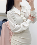 [봄 신상 ] 엘레강스 러플 프릴 카라 쉬폰블라우스 : 오드리버블